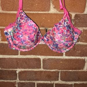Aerie pink flowered lace front bra